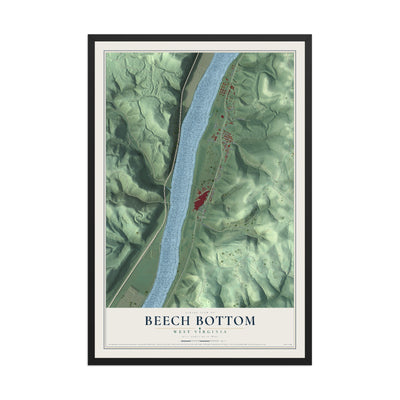 Map of Beech Bottom, West Virginia, 12 x 18 inch print in a black wood frame