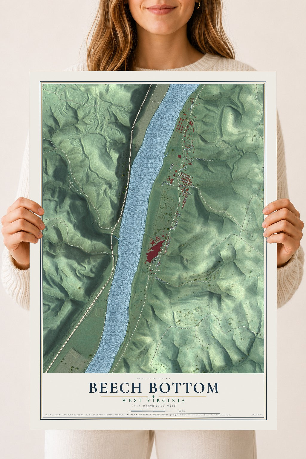 Map of Beech Bottom, West Virginia, 18 x 24 inch unframed archival matte print