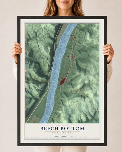 Map of Beech Bottom, West Virginia, 24 x 36 inch print in a black wood frame