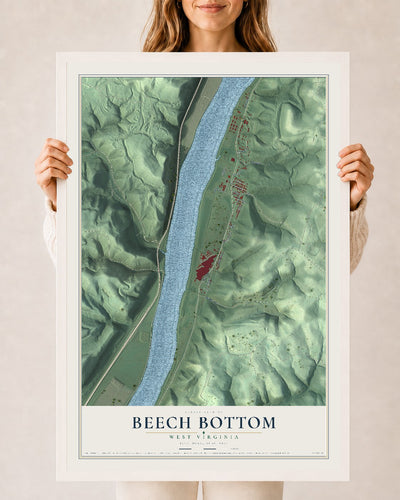 Map of Beech Bottom, West Virginia, 24 x 36 inch print in a white wood frame