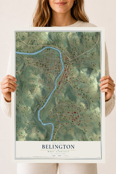Map of Belington, West Virginia, 18 x 24 inch unframed archival matte print