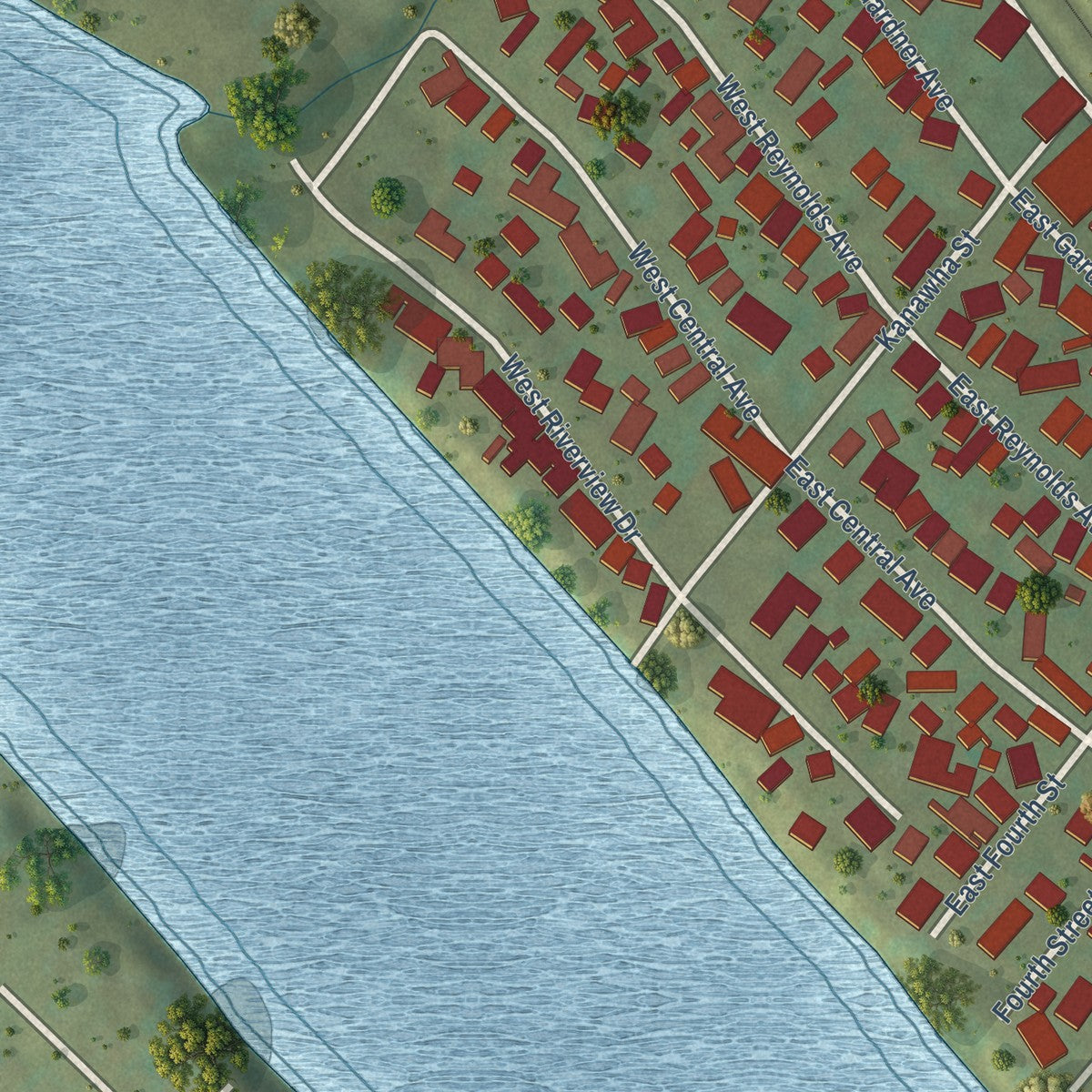 Second close-up of the map of Belle, West Virginia print showing more streets and buildings