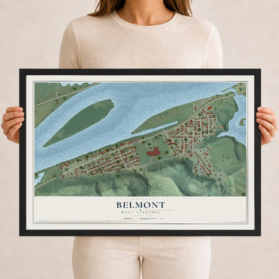 Map of Belmont, West Virginia, 12 x 18 inch print in a black wood frame