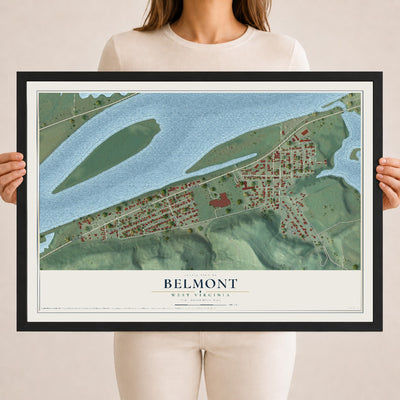 Map of Belmont, West Virginia, 18 x 24 inch print in a black wood frame