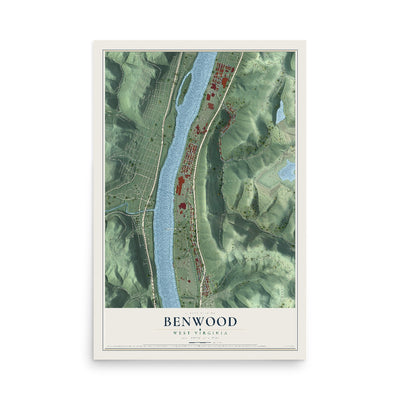 Map of Benwood, West Virginia, 12 x 18 inch unframed archival matte print