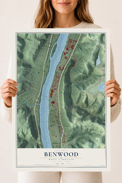 Map of Benwood, West Virginia, 18 x 24 inch unframed archival matte print