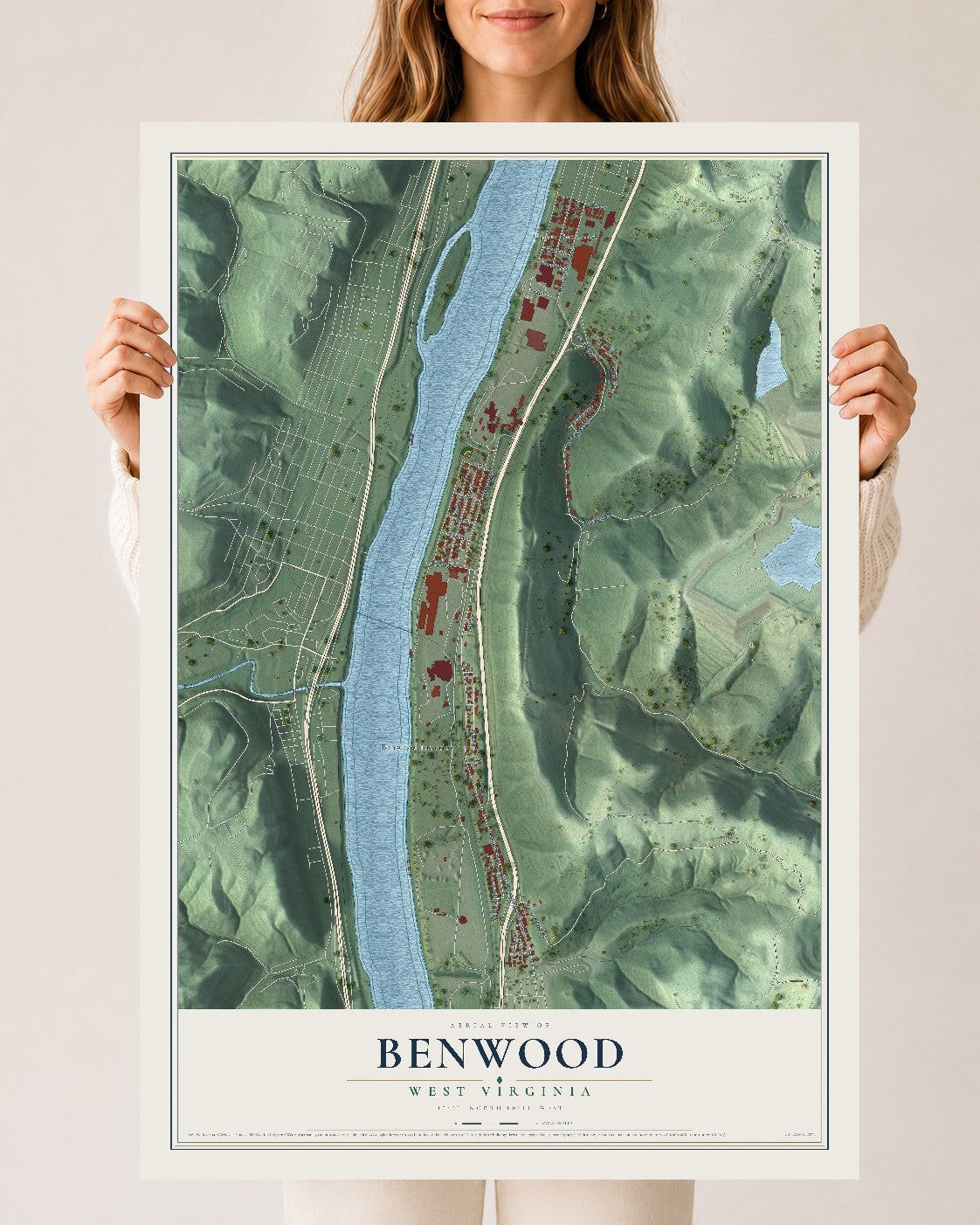Map of Benwood, West Virginia, 24 x 36 inch unframed archival matte print