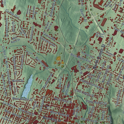 Close-up of the map of Berkeley, West Virginia print showing street and building detail