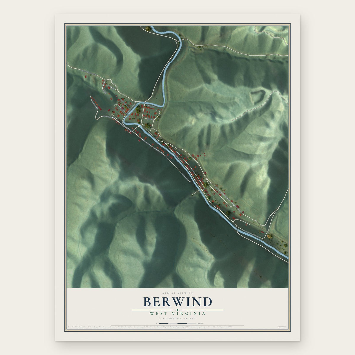 Berwind, West Virginia map print, the full design