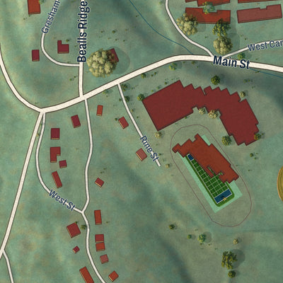 Second close-up of the map of Bethany, West Virginia print showing more streets and buildings
