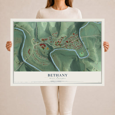 Map of Bethany, West Virginia, 24 x 36 inch unframed archival matte print