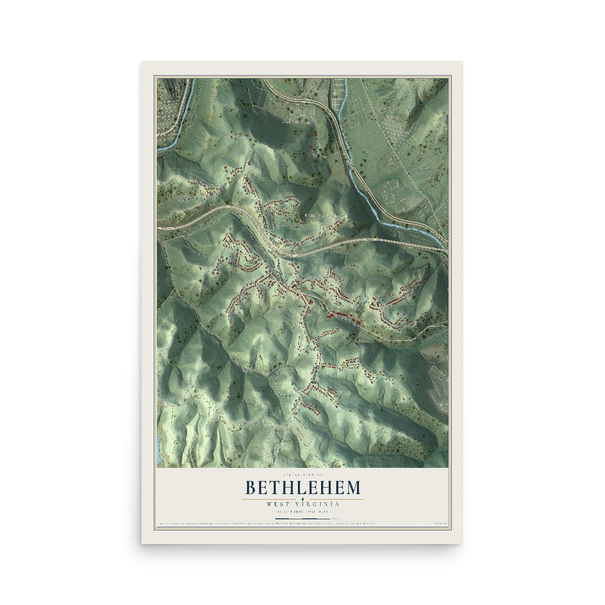 Map of Bethlehem, West Virginia, 12 x 18 inch unframed archival matte print
