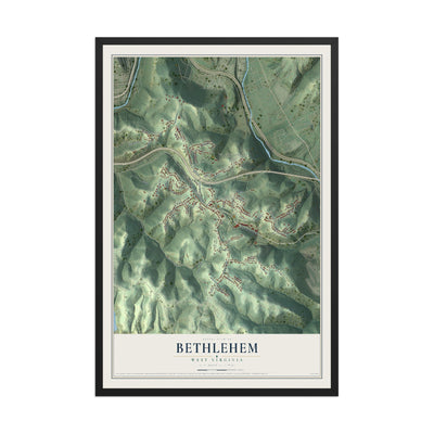 Map of Bethlehem, West Virginia, 12 x 18 inch print in a black wood frame