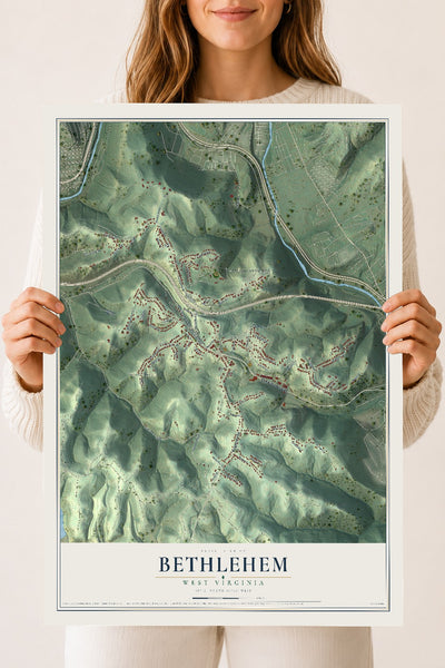 Map of Bethlehem, West Virginia, 18 x 24 inch unframed archival matte print