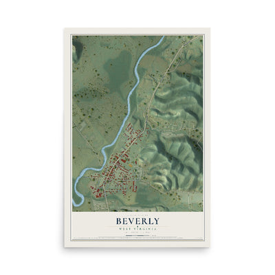 Map of Beverly, West Virginia, 12 x 18 inch unframed archival matte print