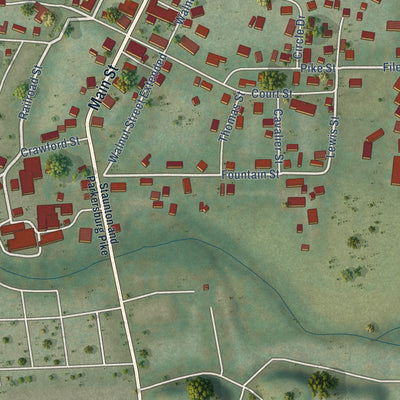 Close-up of the map of Beverly, West Virginia print showing street and building detail