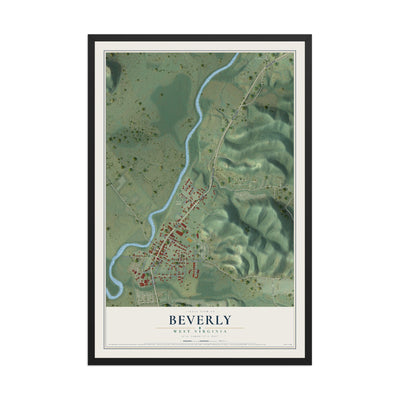 Map of Beverly, West Virginia, 12 x 18 inch print in a black wood frame