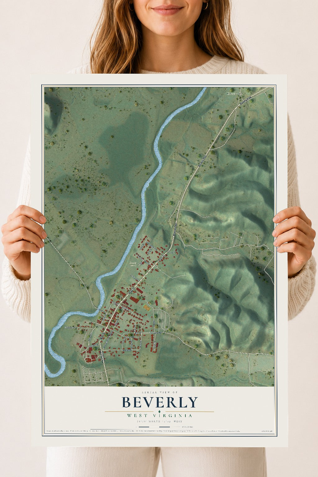 Map of Beverly, West Virginia, 18 x 24 inch unframed archival matte print