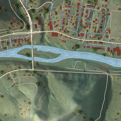 Close-up of the map of Big Chimney, West Virginia print showing street and building detail