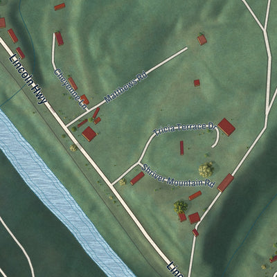 Close-up of the map of Big Creek, West Virginia print showing street and building detail