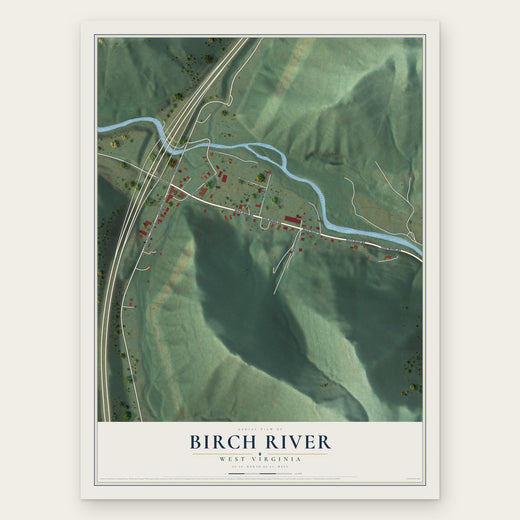 Birch River, West Virginia map print, the full design