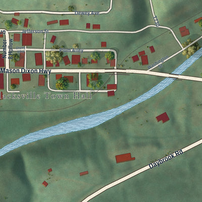 Close-up of the map of Blacksville, West Virginia print showing street and building detail