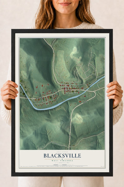 Map of Blacksville, West Virginia, 18 x 24 inch print in a black wood frame