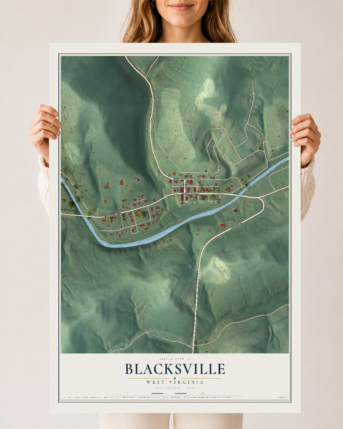 Map of Blacksville, West Virginia, 24 x 36 inch unframed archival matte print