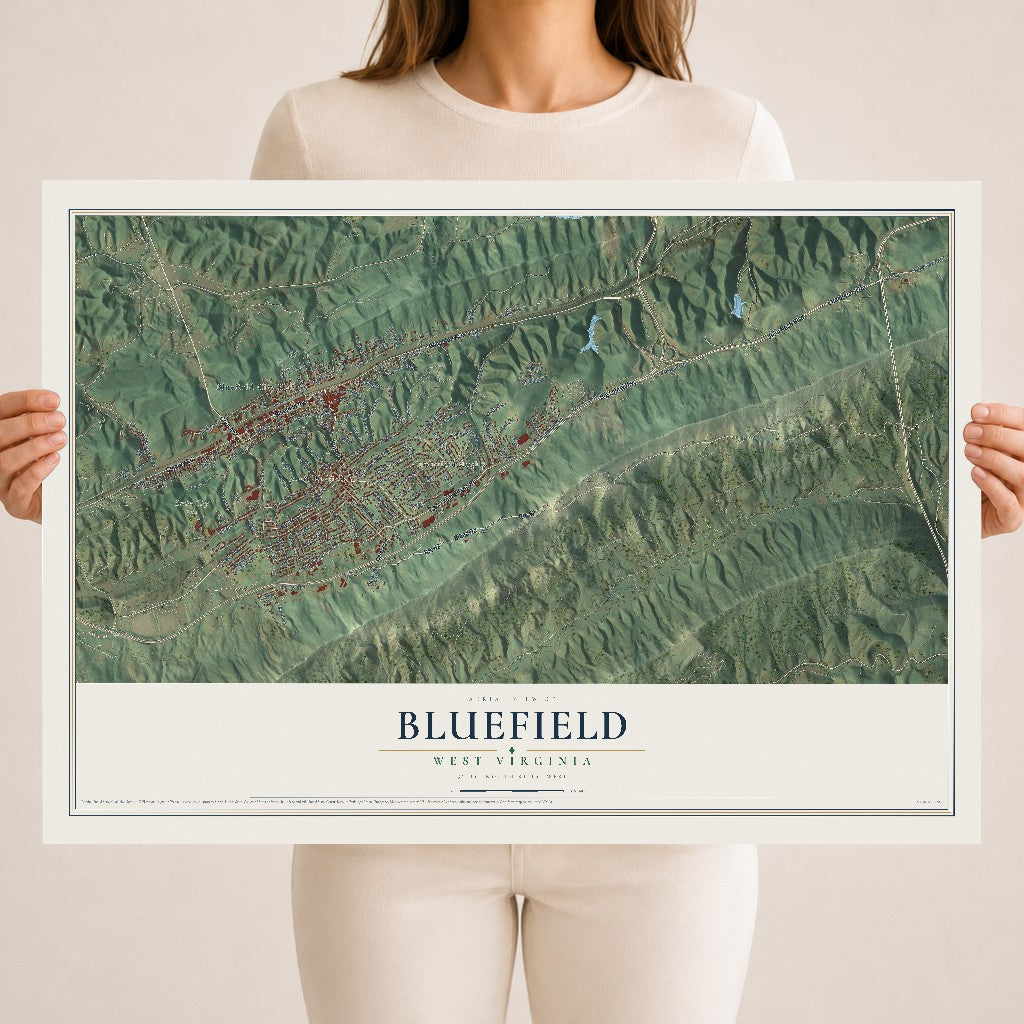 Map of Bluefield, West Virginia, 18 x 24 inch unframed archival matte print
