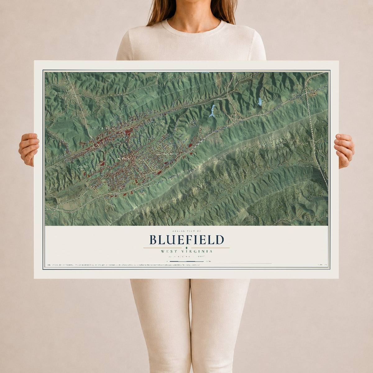 Map of Bluefield, West Virginia, 24 x 36 inch unframed archival matte print