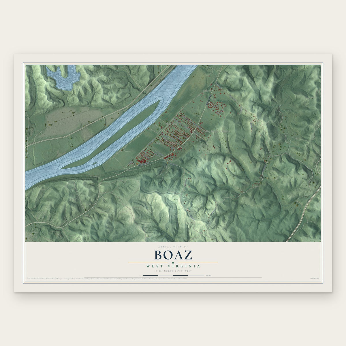 Boaz, West Virginia map print, the full design