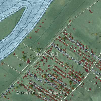 Close-up of the map of Boaz, West Virginia print showing street and building detail