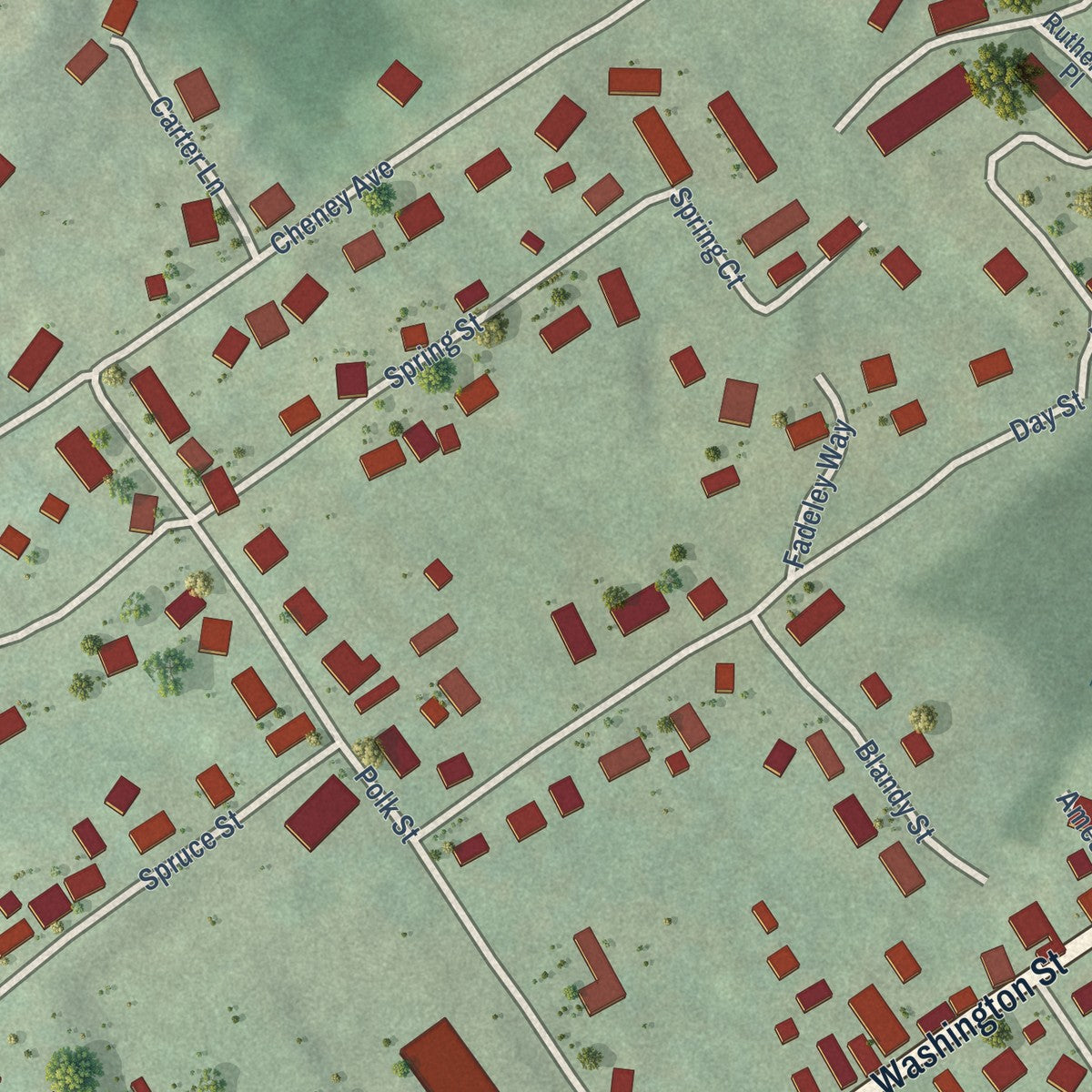Second close-up of the map of Bolivar, West Virginia print showing more streets and buildings
