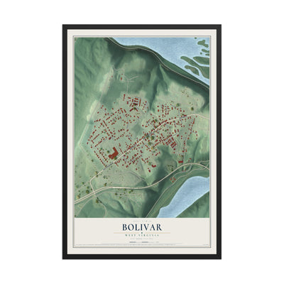 Map of Bolivar, West Virginia, 12 x 18 inch print in a black wood frame
