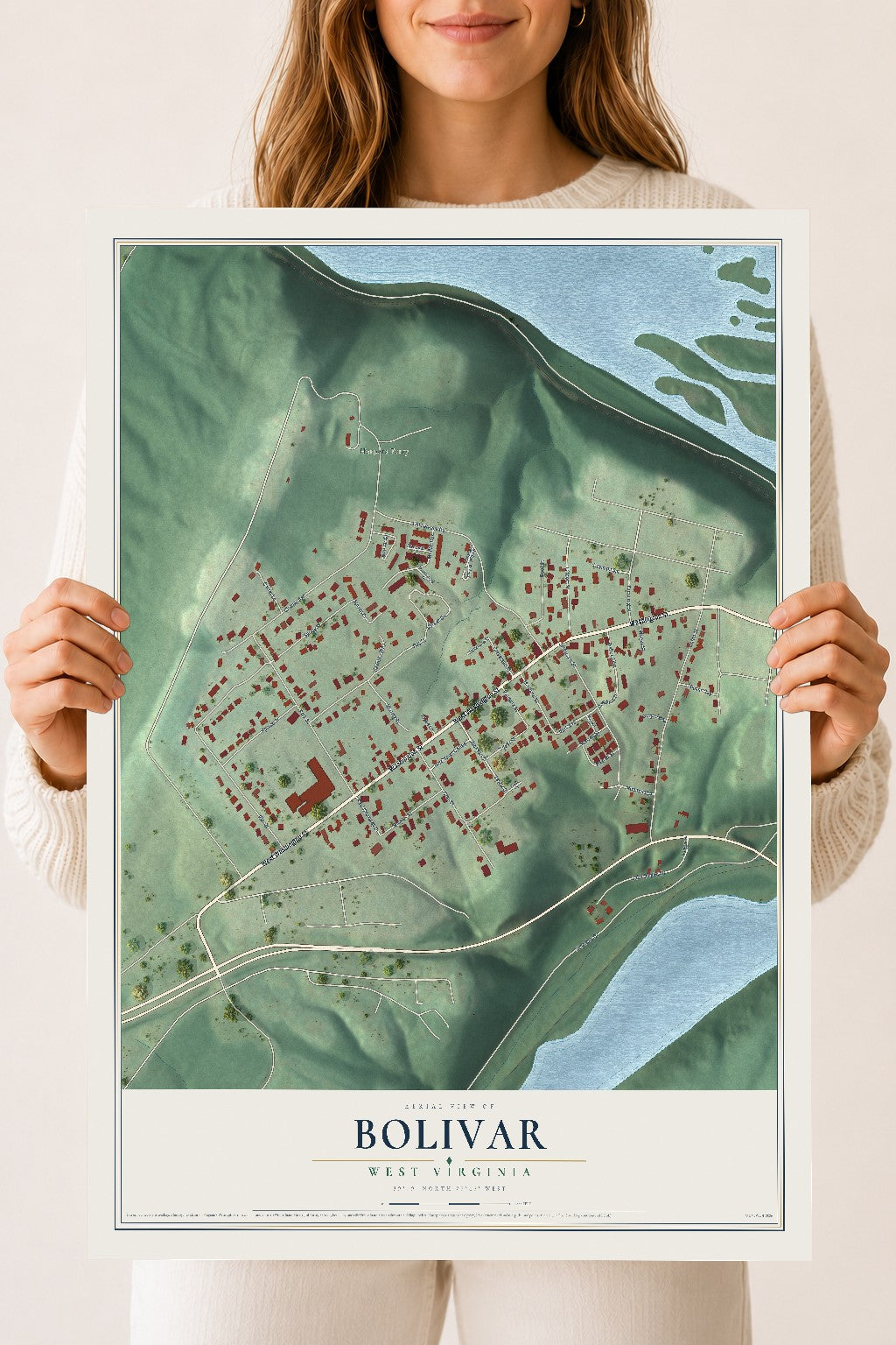 Map of Bolivar, West Virginia, 18 x 24 inch unframed archival matte print