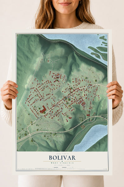 Map of Bolivar, West Virginia, 18 x 24 inch unframed archival matte print
