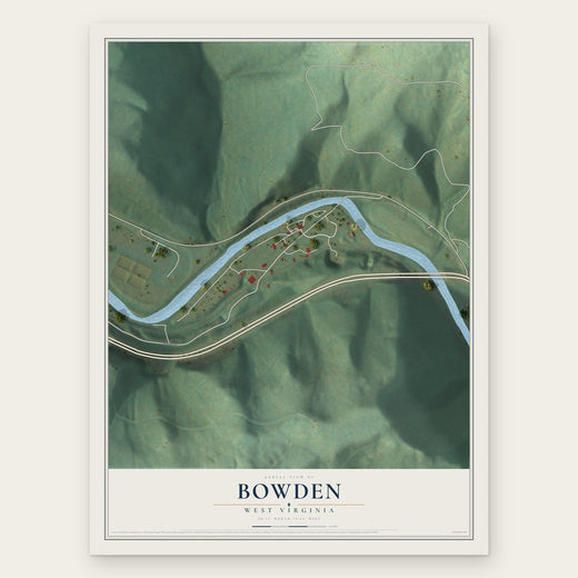 Bowden, West Virginia map print, the full design