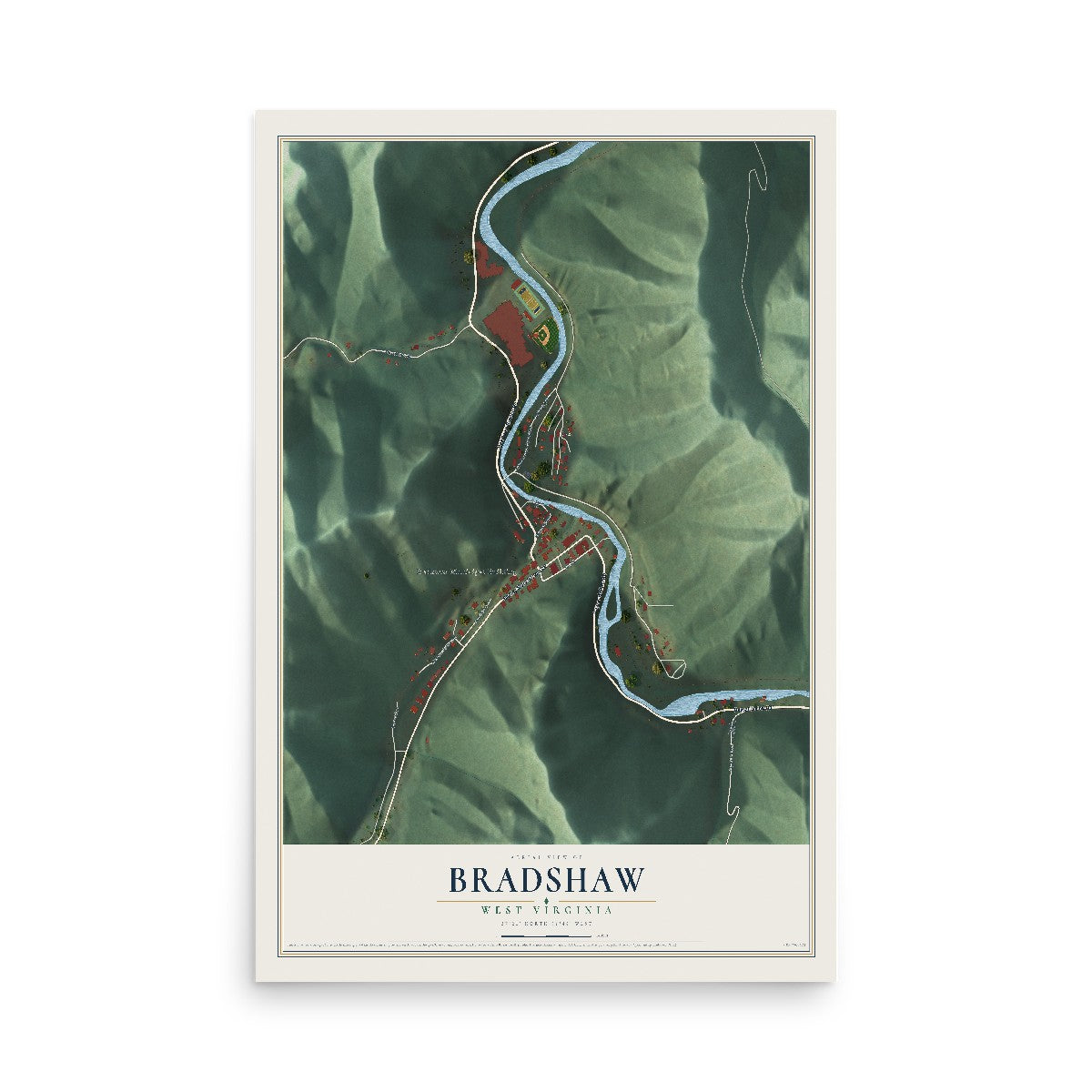 Map of Bradshaw, West Virginia, 12 x 18 inch unframed archival matte print