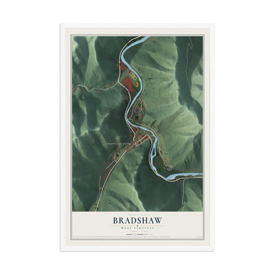 Map of Bradshaw, West Virginia, 12 x 18 inch print in a white wood frame