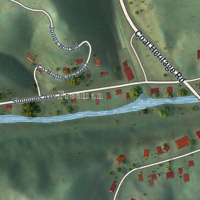 Second close-up of the map of Bramwell, West Virginia print showing more streets and buildings