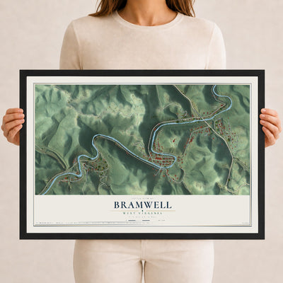 Map of Bramwell, West Virginia, 12 x 18 inch print in a black wood frame