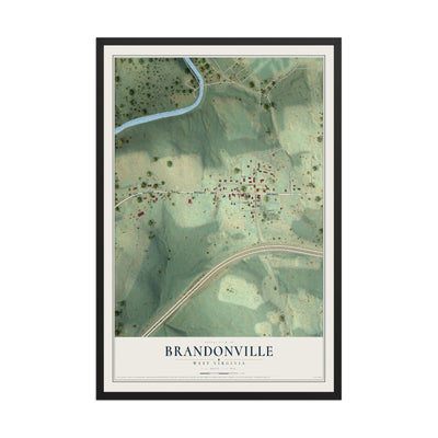 Map of Brandonville, West Virginia, 12 x 18 inch print in a black wood frame