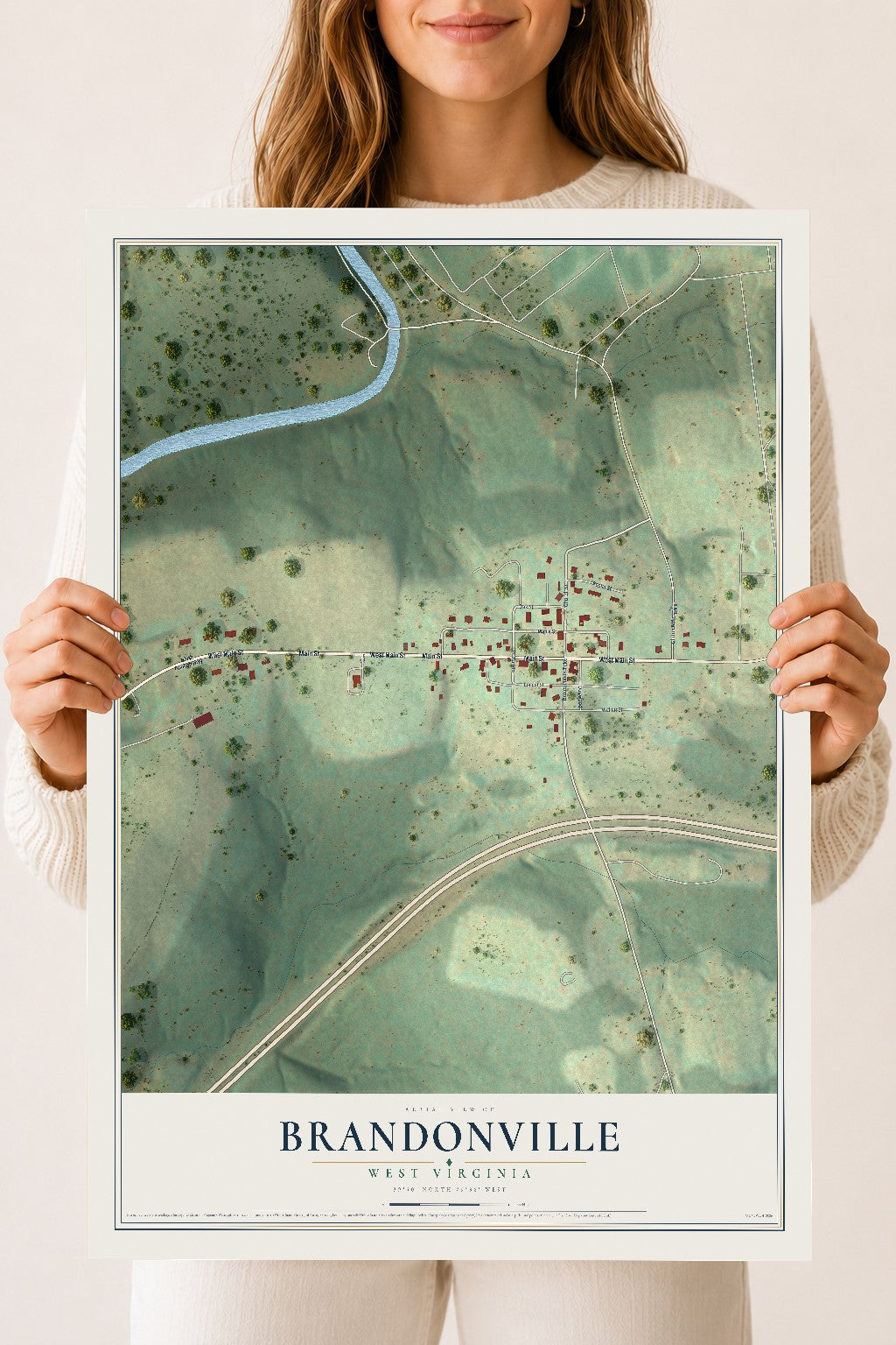 Map of Brandonville, West Virginia, 18 x 24 inch unframed archival matte print