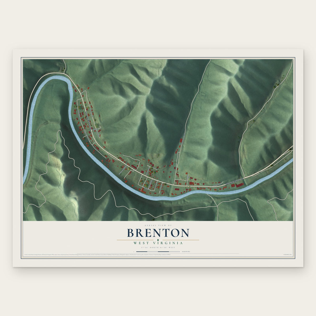 Brenton, West Virginia map print, the full design