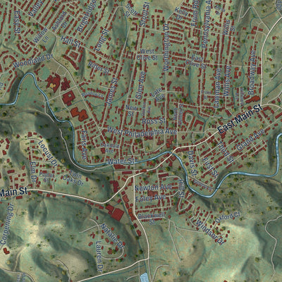 Close-up of the map of Bridgeport, West Virginia print showing street and building detail