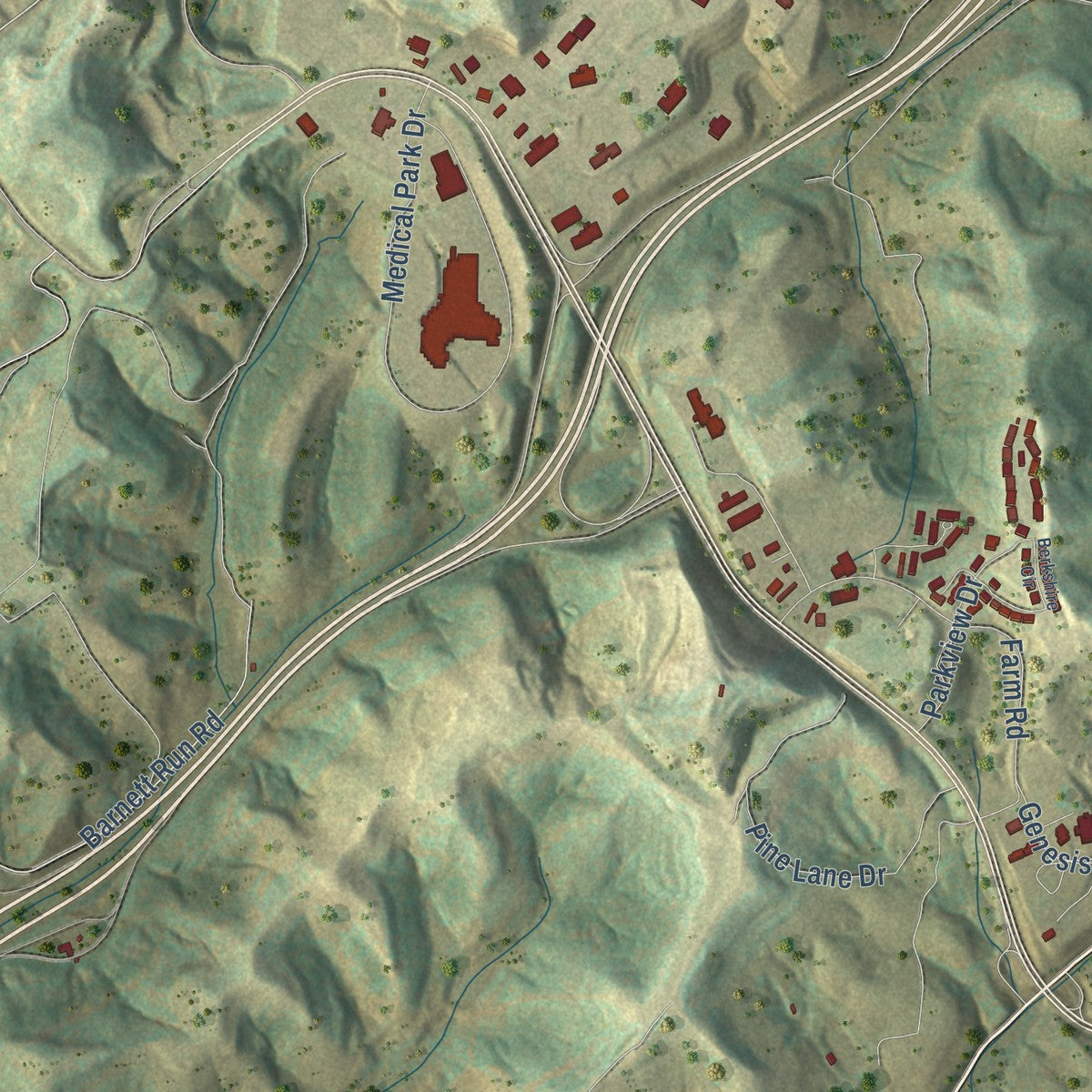 Second close-up of the map of Bridgeport, West Virginia print showing more streets and buildings