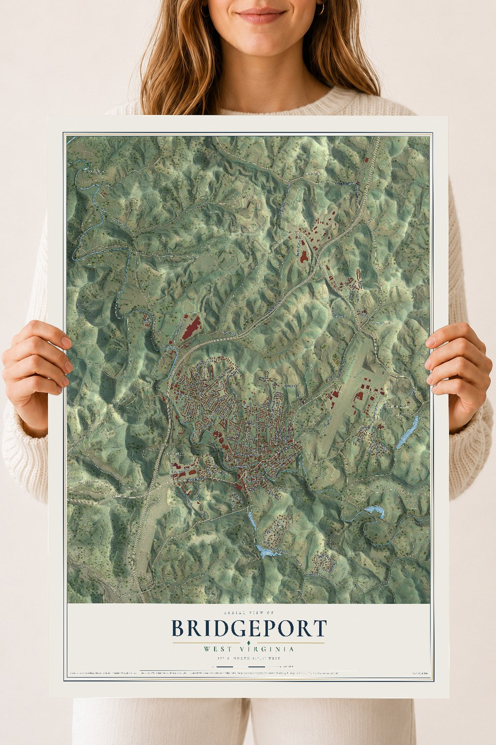 Map of Bridgeport, West Virginia, 18 x 24 inch unframed archival matte print