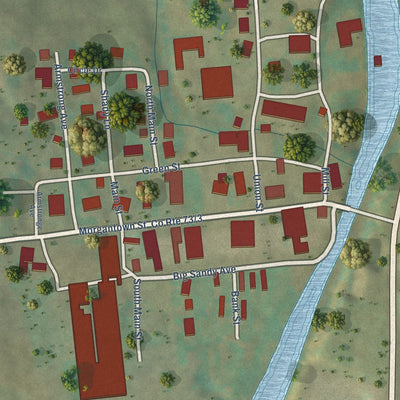 Close-up of the map of Bruceton Mills, West Virginia print showing street and building detail