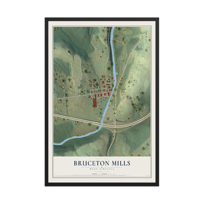 Map of Bruceton Mills, West Virginia, 12 x 18 inch print in a black wood frame