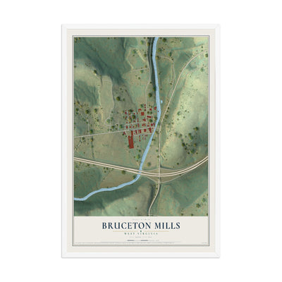 Map of Bruceton Mills, West Virginia, 12 x 18 inch print in a white wood frame